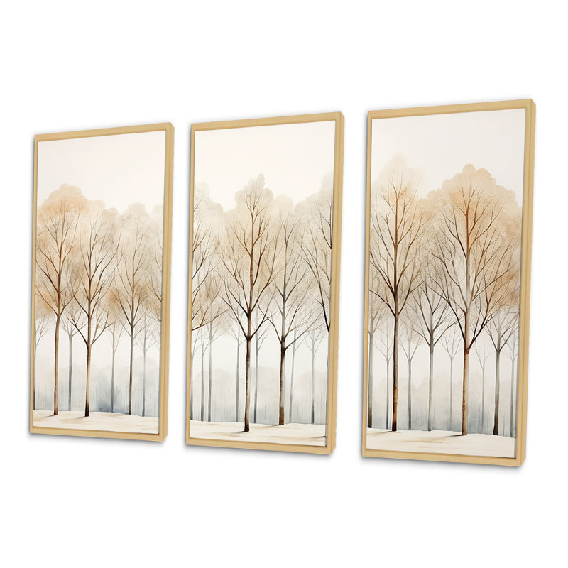 Forêt, arbres, minimalisme, ensemble d'art mural, Cadre naturel flottant, H 28 po x l 36 po x P 1 po