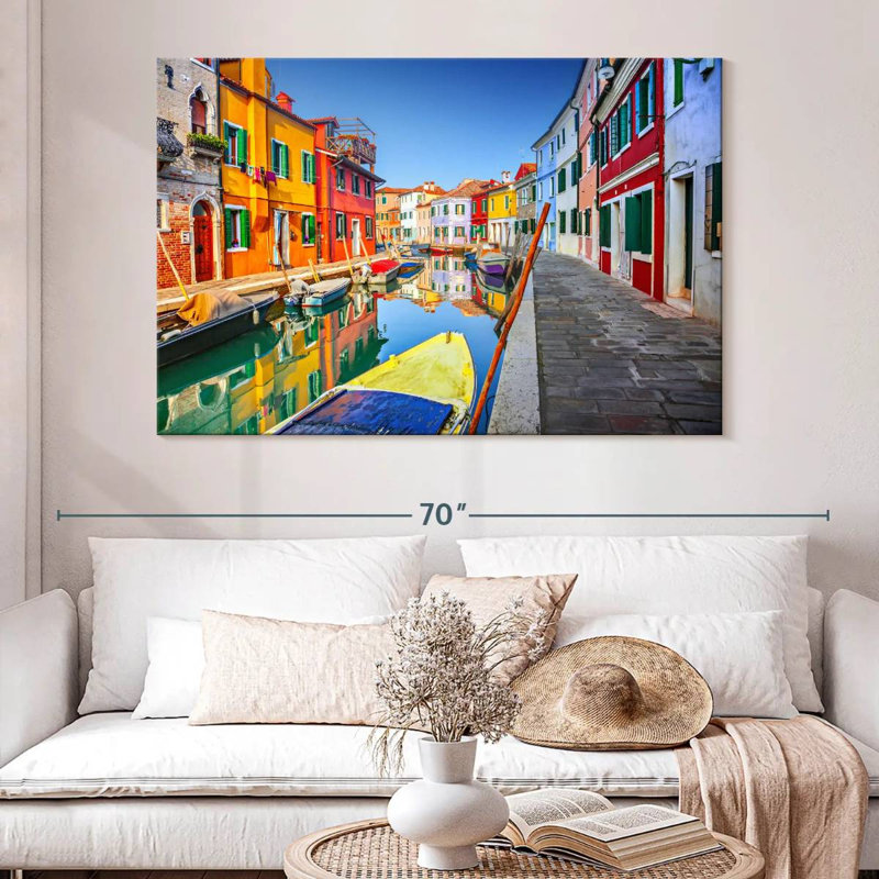 Bateaux Mehar et maisons à Burano, H 34 po x l 51 po