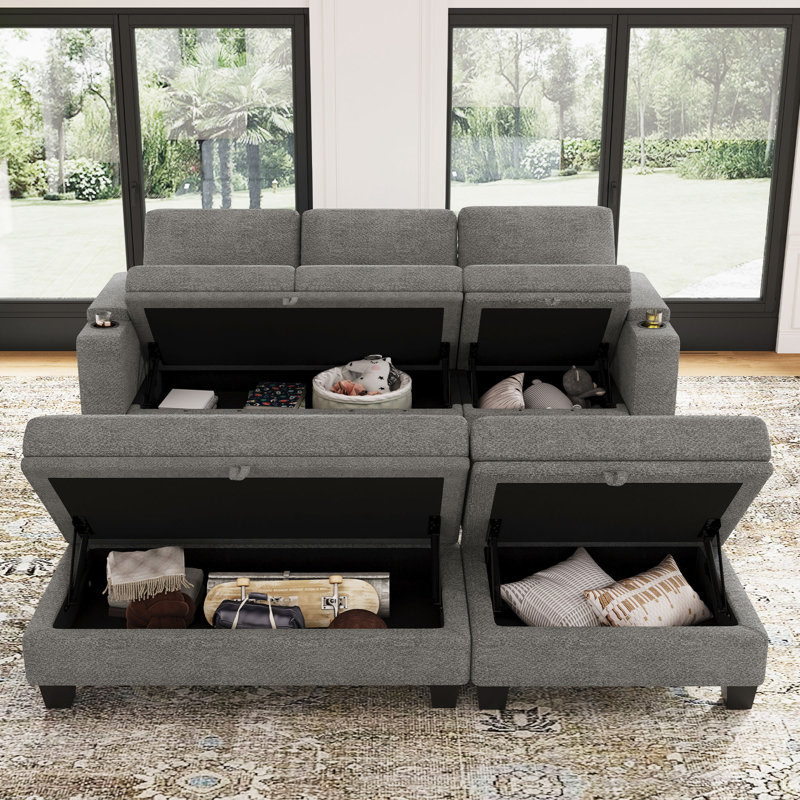 Canapé-lit modulaire Penespa Chenille, Chenille gris pâle