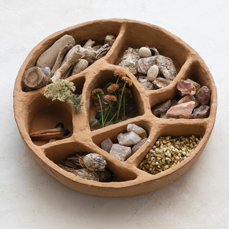 Round Paper Mache Wall Shelf with Multiple Sections