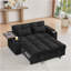 Canapé-lit en chenille noir avec accoudoirs avec rangement, port USB et table d'appoint-297275470