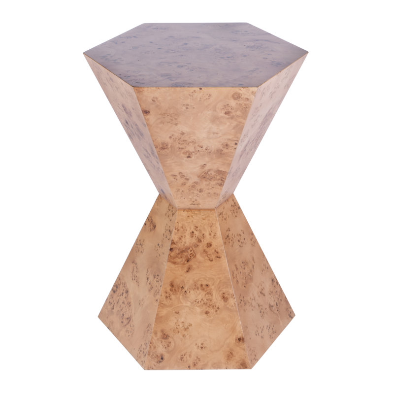 Billie Hexagonal Burl Side Table, Brown
