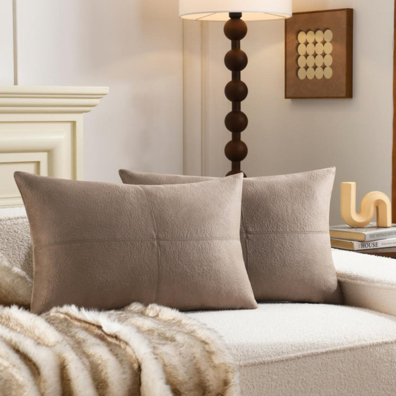 Housse de coussin décoratif en similicuir doux texturé avec (ensemble de 2), Rectangle 14"H x 22"W, Brun