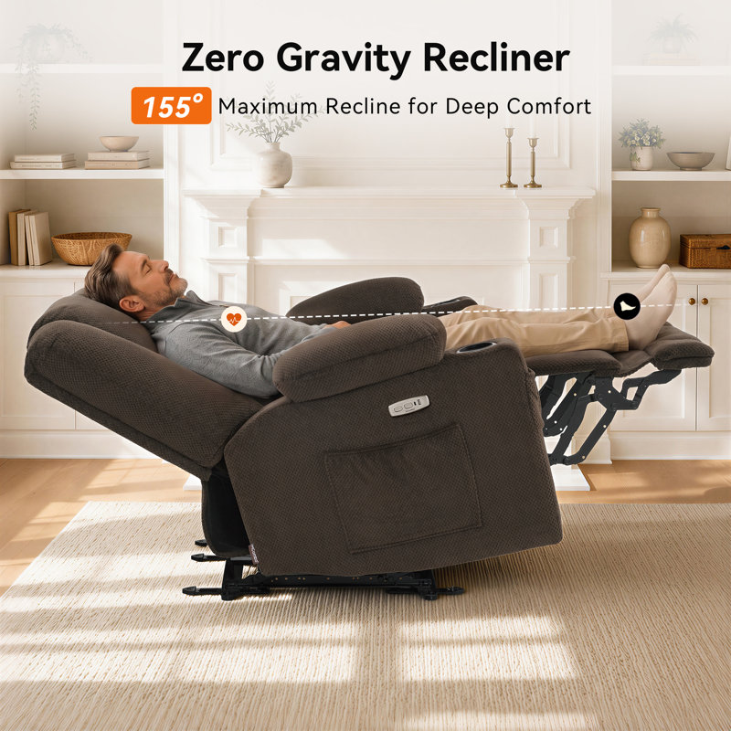 Electric Reclining Loveseat Sofa with Heat and Massage, Cup Holders, USB Charge Port, Brown Polyester Blend
