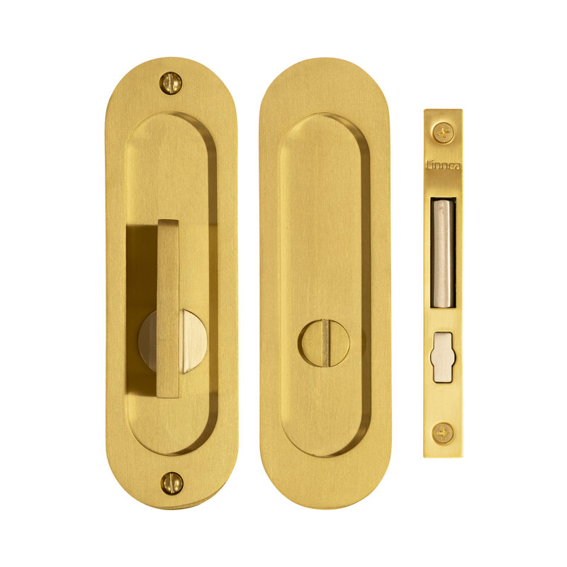 Pocket Door Lock with ADA Knob, Satin Brass