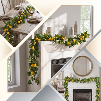 Décorations en tissu en forme de citrouille, guirlande de citrons artificiels avec faux feuillage de citron suspendu, pour foyer, mur, fête, maison, intérieur et extérieur