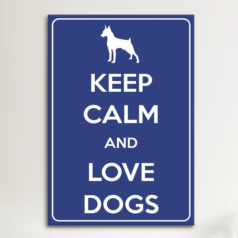 «Keep Calm and Love Dogs», impression sur toile, H 26 po x l 18 po x P 1,5 po, Toile avec cadre noir, Pas de tapis
