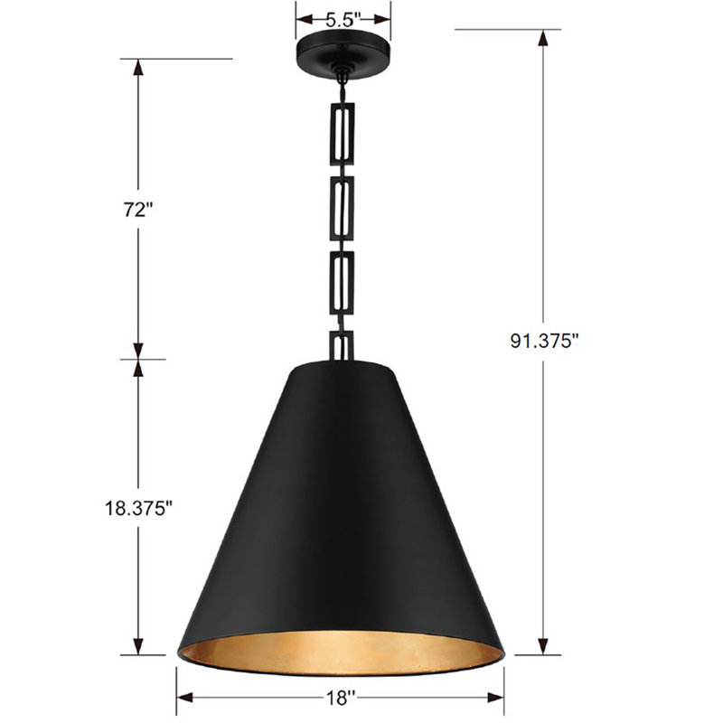 3 - Light Pendant, Matte Black/Antique Gold