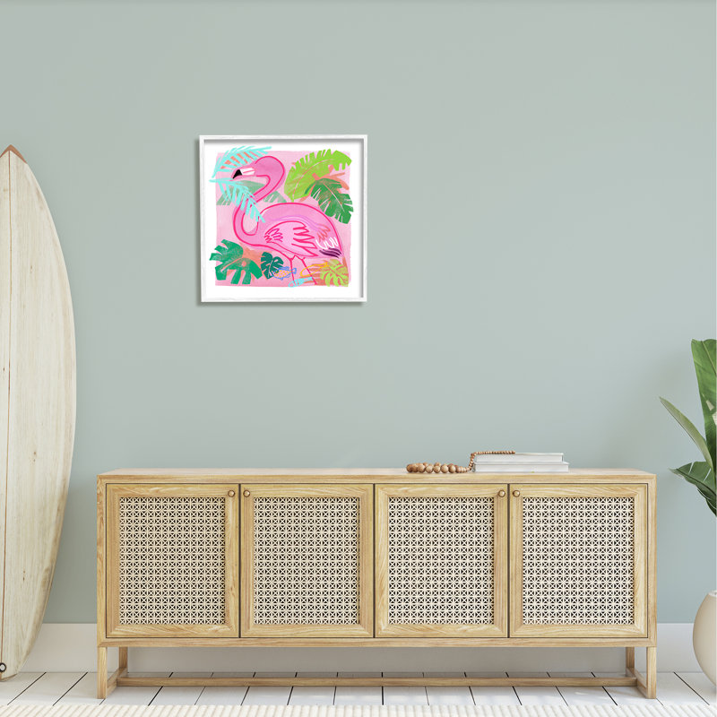 «Tropical Flamingo Bird Layered Fish Beach Leaves», cadre photo, impression sur bois, H 24 po x l 24 po x P 1,5 po