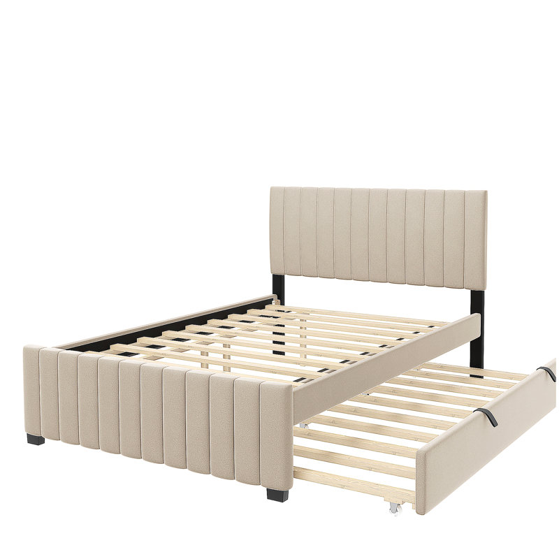 Lit plateforme en velours avec plateau de rangement simple, Beige