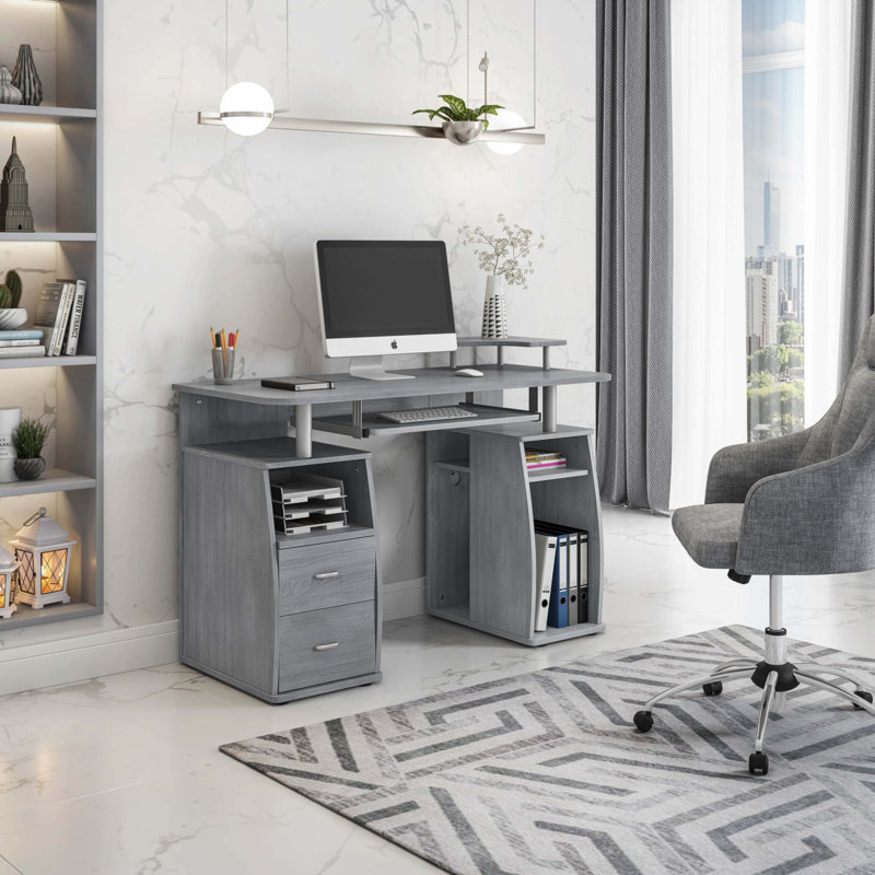 Bureau d'ordinateur complet avec rangement, gris, Gris