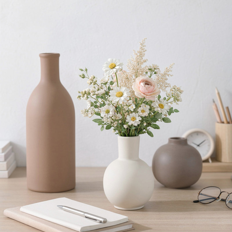 Ceramic Vase Set of 3, Multicolor Home Decorative Vases for Fresh and Dried Flowers, Clay & Ivory