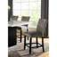 Table à manger à hauteur de comptoir 7 pièces transitionnelle avec table rectangulaire en marbre et 6 chaises hautes rembourrées à garniture cloutée dans des tons de blanc ou de noir, dossier uni noir, gris