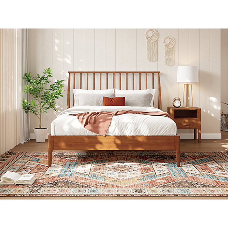 Plateforme en bois de bambou massif avec tête de lit haute de 46,5 po, cadre de lit bohème avec lattes de bois et support en métal, style Mid-Century moderne, aucun sommier tapissier requis