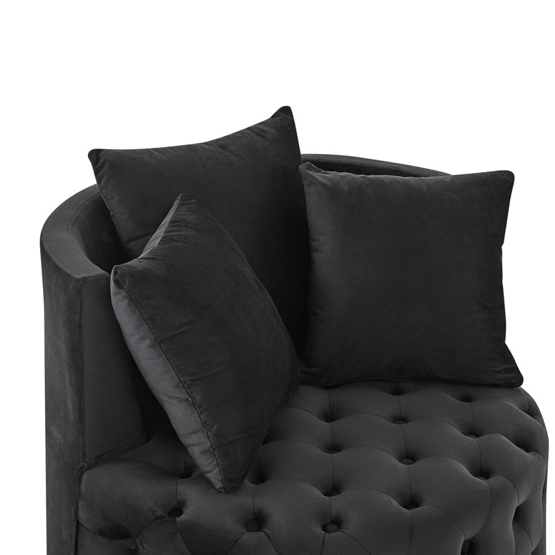 Fauteuil pivotant en velours noir avec boutons et roues mobiles pour le confort du salon revêtu de noir avec chambre capitonnée