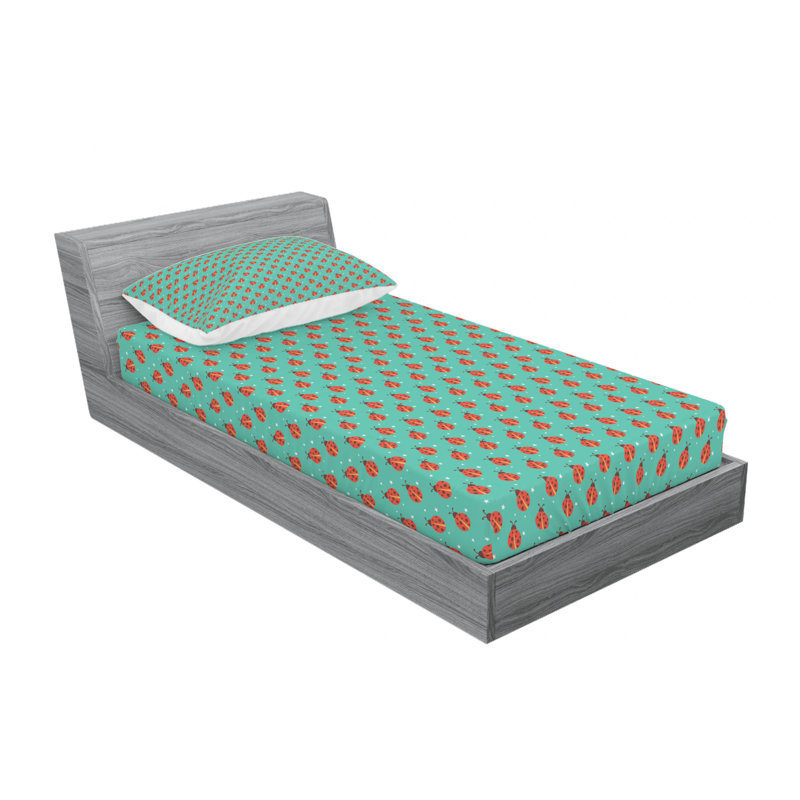 Ensemble de draps coccinelles avec little star motifs, Ensemble de draps pour lit simple avec drap-housse
