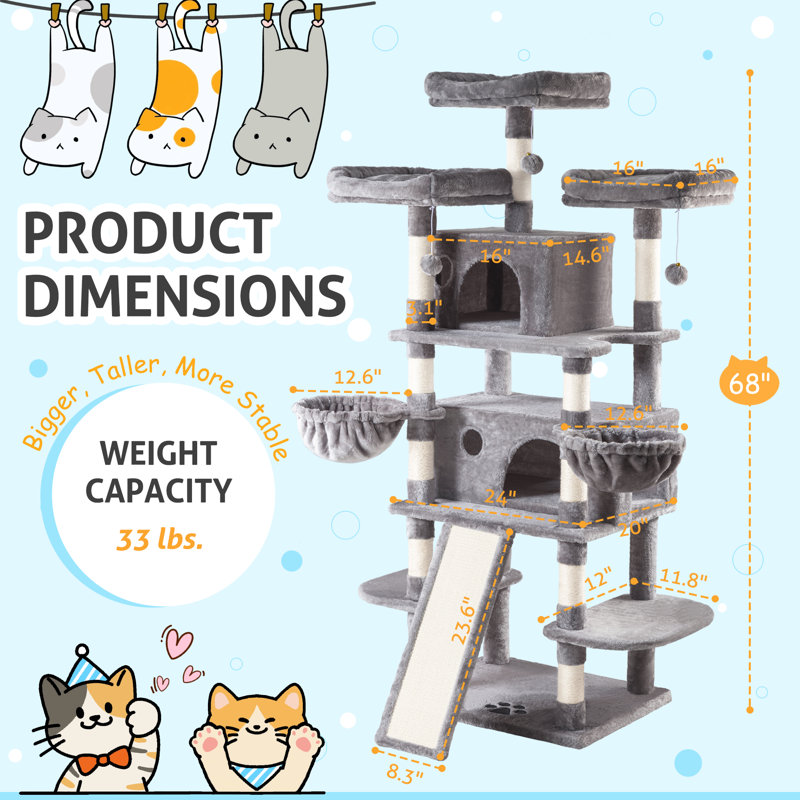  Ardle 67'' H Multi-Level Cat Tree with Platforms and Condos, Grey