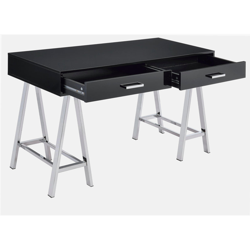 Bureau noir brillant et chromé avec port USB, Noir