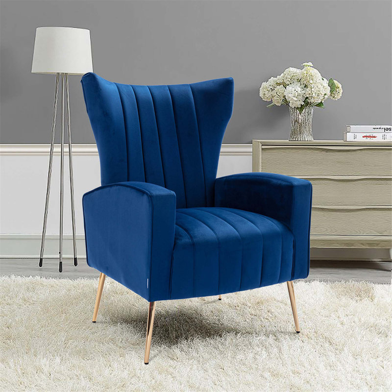 Fauteuil à oreilles en velours Citium, Bleu