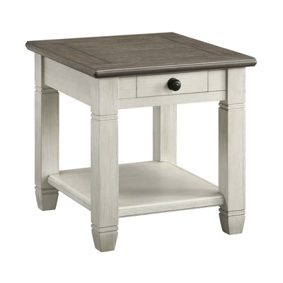Charming 2-Tone Wooden End Table With Drawer And Shelf For Living Room,  For Storage And Display.