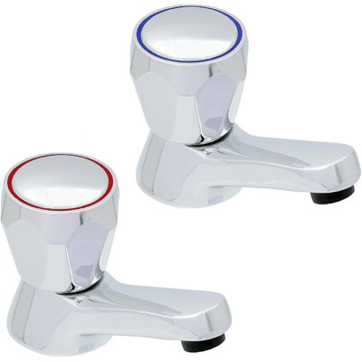 Araya Modern Basin Tap Pair Chrome - Dual Hot & Cold Taps - Solid Brass Construction - Bathroom Sink Fittings