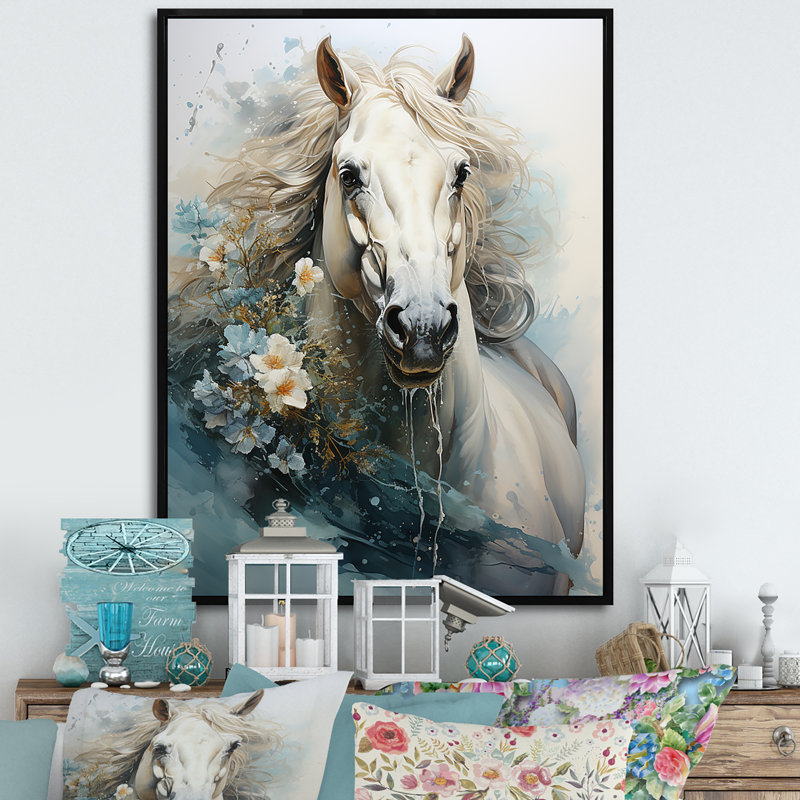 «Majestic Gallop Horse», reproduction d'art sur toile, Cadre flottant noir, H 44 po x l 34 po x P 1,5 po