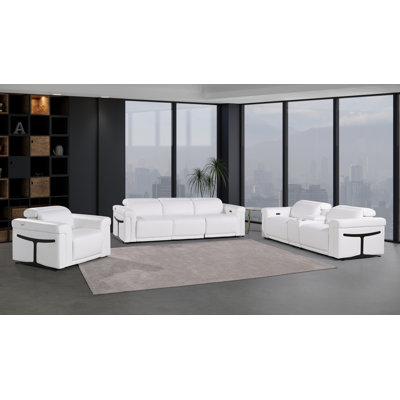 TOP GRAIN ITALIAN LEATHER 6-POWER RECLINING SOFA SET WITH POWER HEADREST