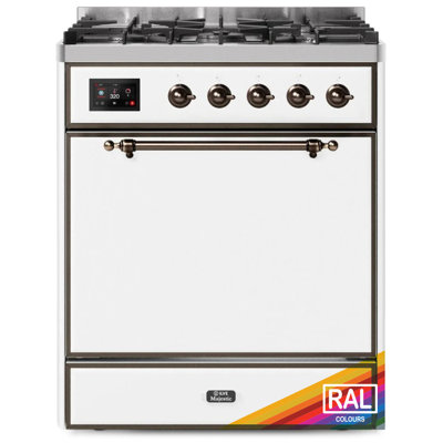 ILVE Majestic II 30 inch Dual Fuel Range, 5 Brass Burners, 4 cu. ft. Oven Capacity (Solid Door)