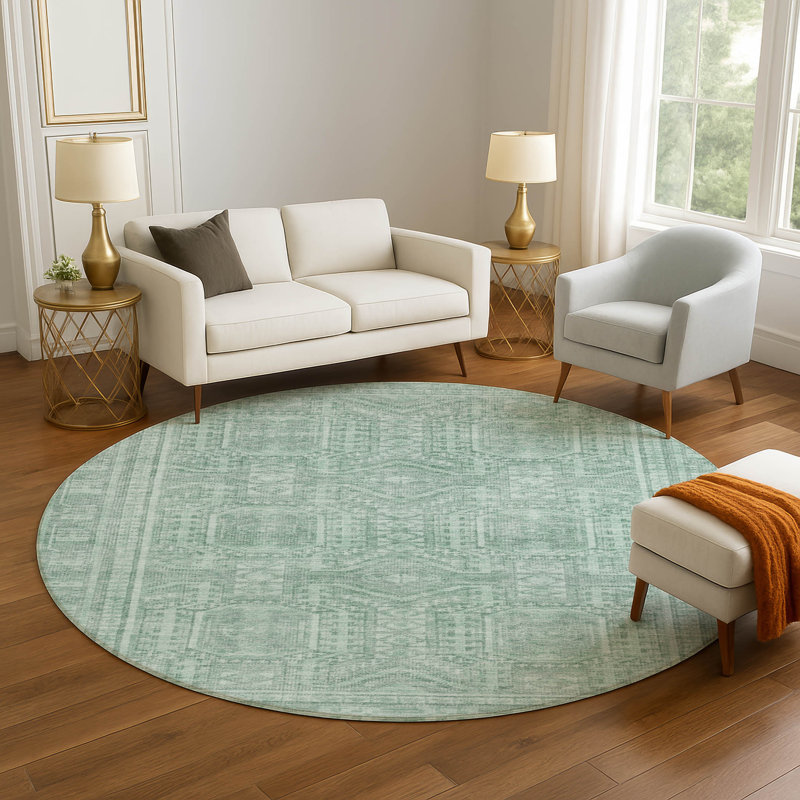 Premium Machine Washable Mayfield AMF1920 Border Rug, Round 8'