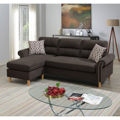 Velours brun clair, canapé modulaire réversible, coussins décoratifs doubles, sièges mi-fermes, dossier coussiné, accoudoirs roulés, structure en bois, 3 modulaires confortables avec 2 coussins décoratifs en velours double, revêtement, sièges, dossier,
