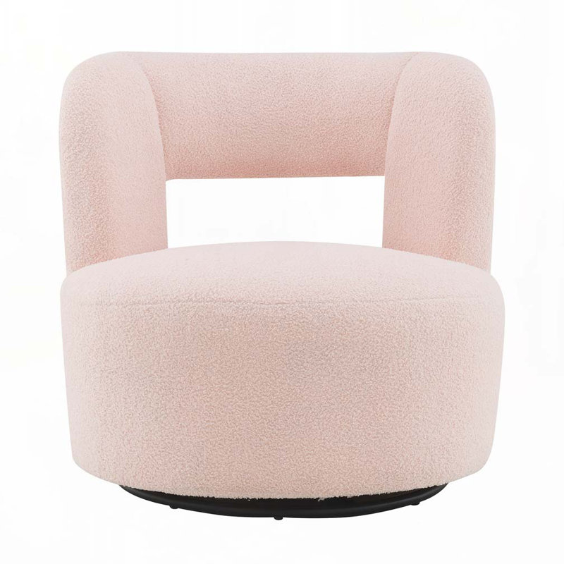 Teddy Fabric Swivel Barrel Chair, Light Pink Teddy