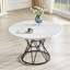 Table de salle à manger ronde de 47 po, plateau en faux marbre, table de cuisine moderne à piédestal pour 4 personnes, base piédestal géométrique noire pour petits espaces, table seulement-1845314581
