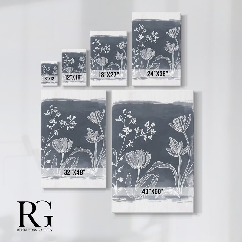 Floral sur toile tendue avec châssis CCXI - Prêt à être accroché, H 36 po x l 24 po