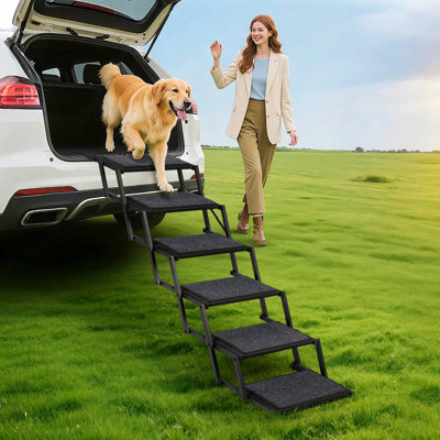 Foldable Pet Ramp For Cars – Lightweight Metal Frame With Eva Handle & Non-slip Carpet