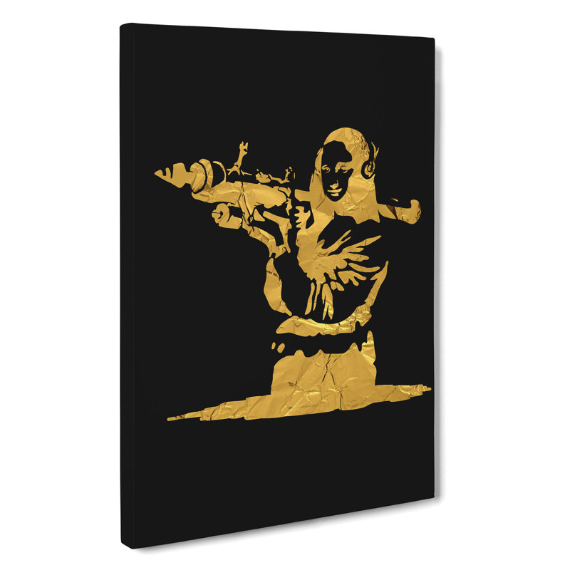 Banksy In Gold Mona Lisa Bazooka - Wrapped Canvas, 50cm H x 35cm W x 3cm D