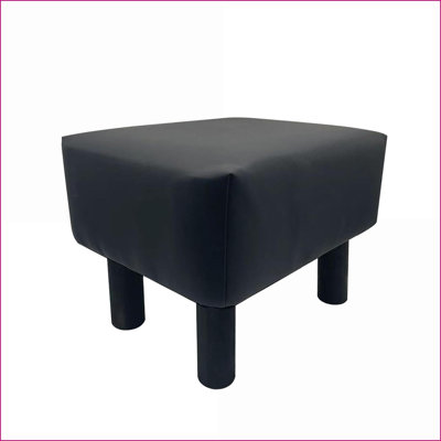 Ottomans Set of 2, Contemporary Black Leatherette Footstool for Footrest/Extra Seating | Black | Wood Legs