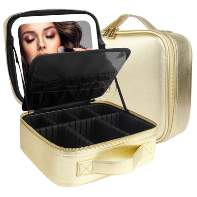 Makeup Bag With Mirror And Light Travel Makeup Train Case Cosmetic Bag Organizer Portable Artist Storage Bag With Adjustable Dividers Makeup Brushes Storage Organizer