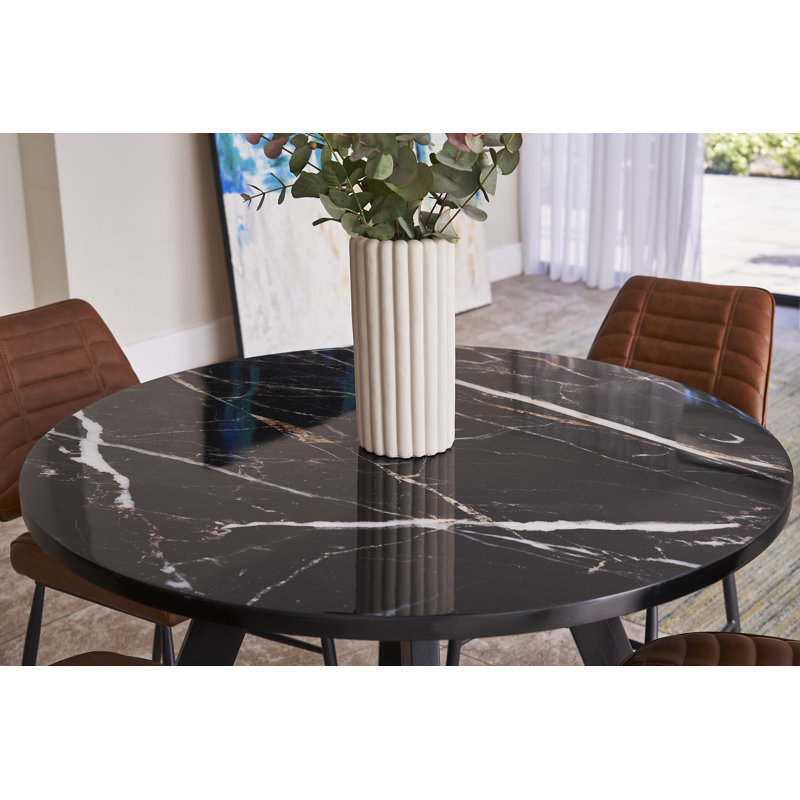Round Dining Table 110cm - Black Marble Print