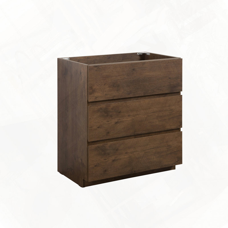 Armoire de plancher avec trois tiroirs préassemblés sans poignée, Noyer