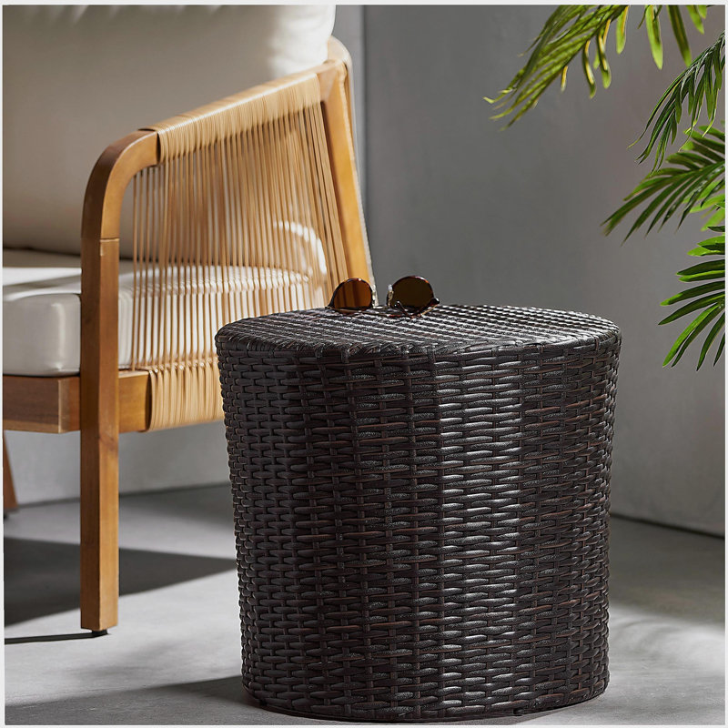 Kingstown RD Barrel Side Table,  Outdoor Wicker End Table
