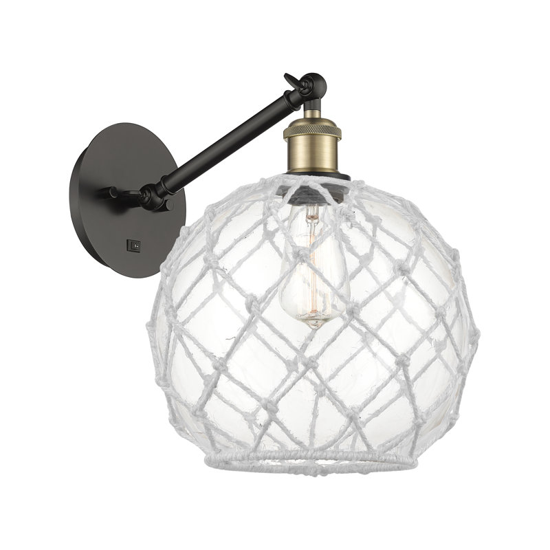 Applique murale réglable 1 lumière Ballston - Homburg, Laiton antique noir, Verre transparent avec corde blanche