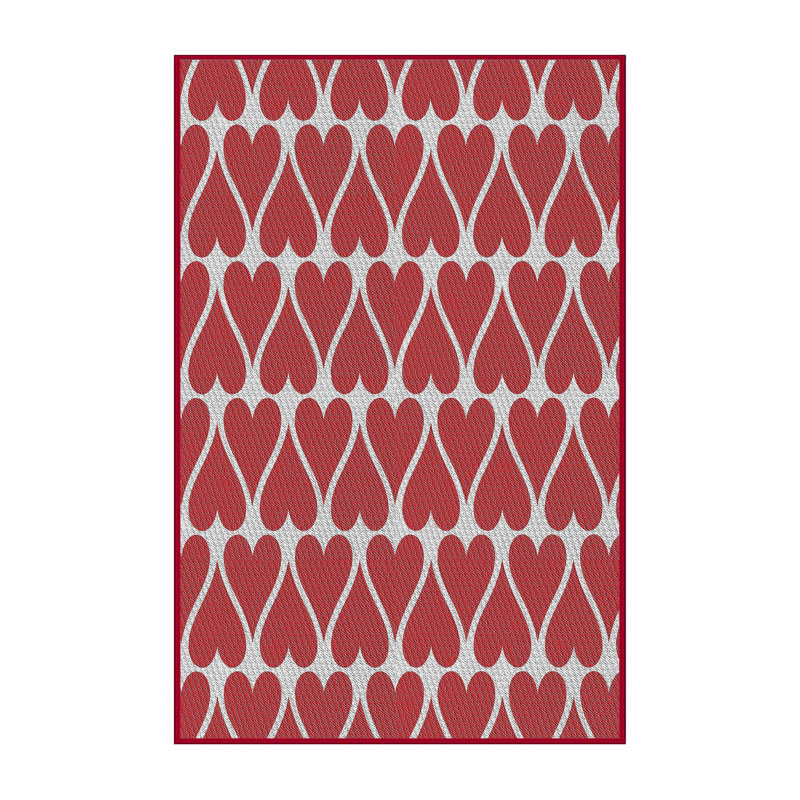 Laine tissé à la machine et polyester rouge/blanc Tapis décoratif, Rectangle 5 pi x 7 pi