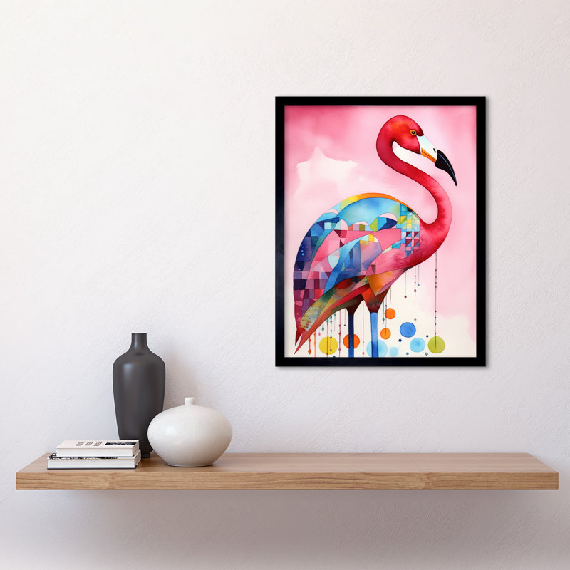 Flamingo Bird Folk Art Watercolour Painting Art Print Framed Poster Wall Decor 12x16 inch