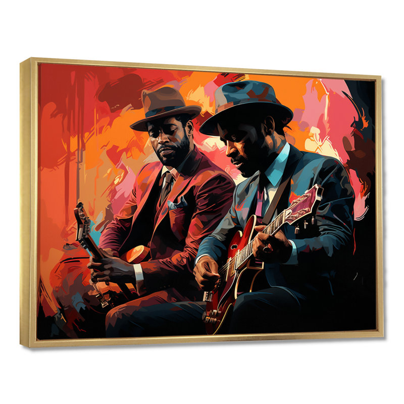 «Pink Jazz Duo», musique rétro, Toile avec cadre flottant or, H 24 po x l 32 po x P 1 po