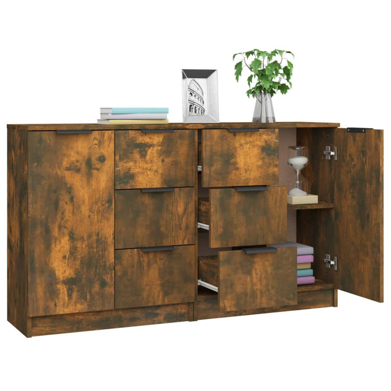 Laycee 60Cm Wide 6 Drawer Sideboard, Smoked Oak