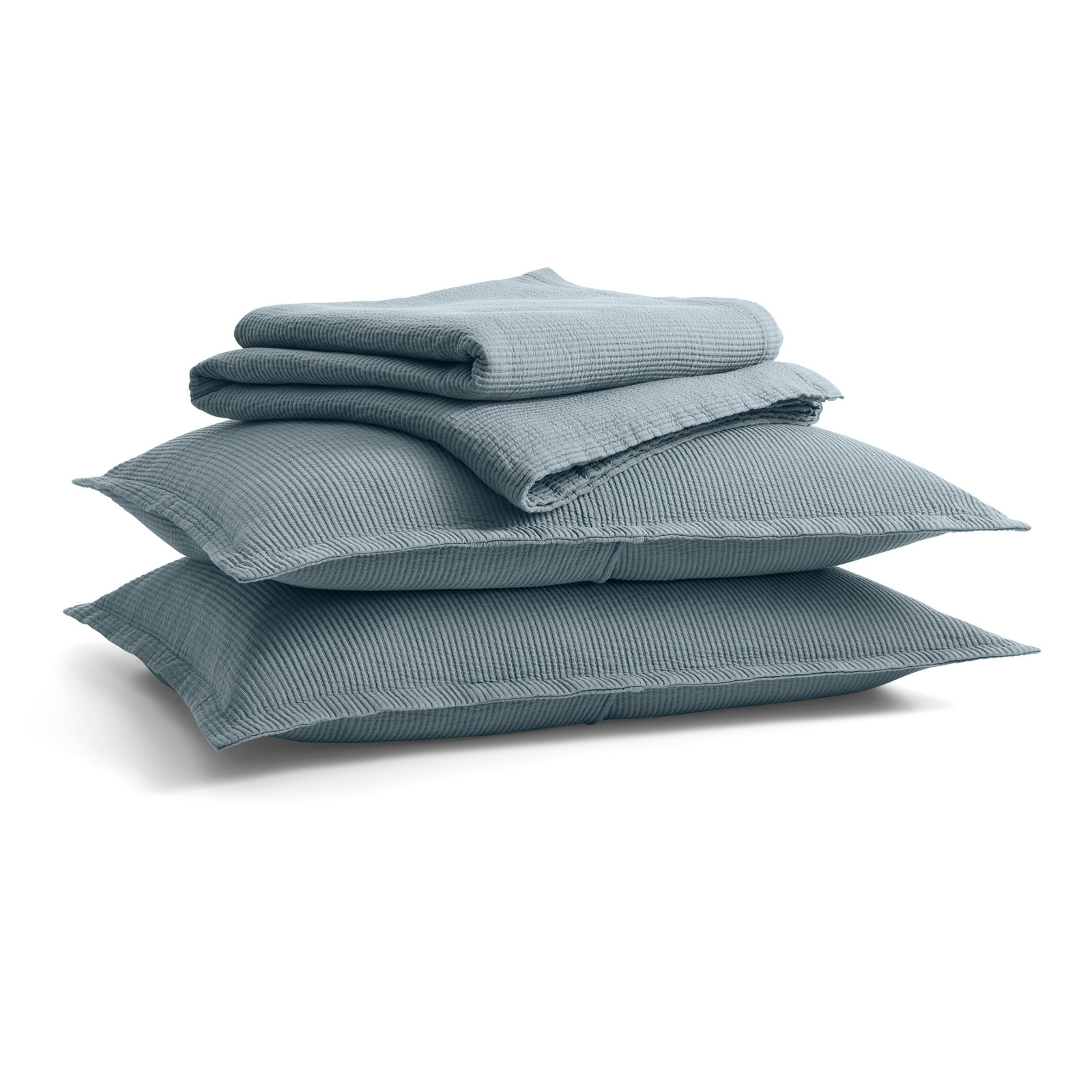 Ripple Cotton Coverlet Set, Gray Blue/Putty, King Bedspread + 2 King Shams