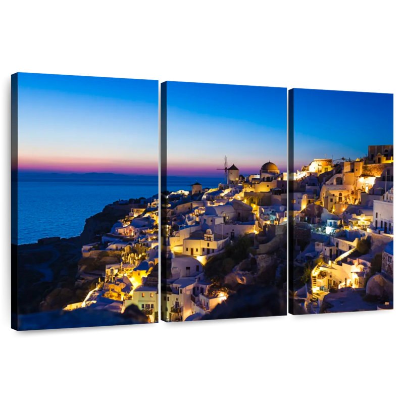 Gillard Santorini au coucher du soleil, H 28 po x l 45 po