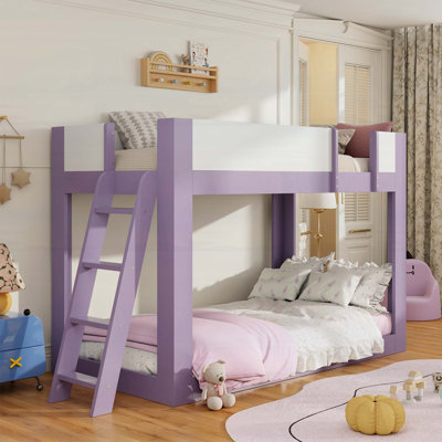 Twin Size Low Bunk Bed with Reversible Ladder and Safety Guardrails, Space-Saving Design for Modern Kids' Rooms