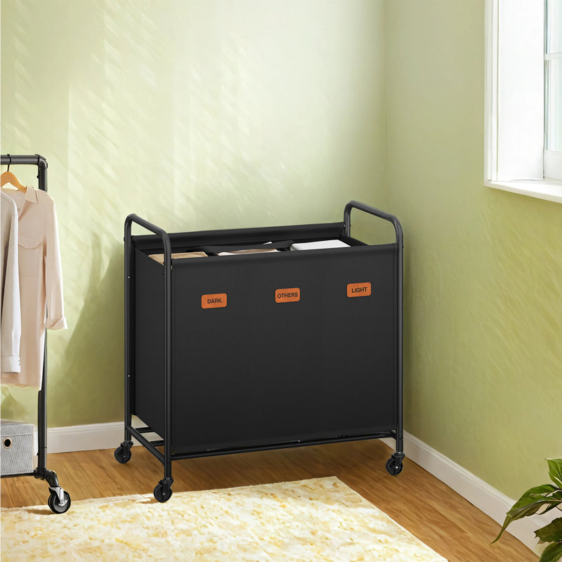 Trieur de linge à 3 sections, panier à linge avec roulettes, chariot à linge avec grande capacité et sacs amovibles, pour salle de lavage, chambre à coucher, salle de bain
