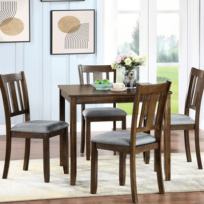 5 Piece Dining , Square Table, Walnut, Upholstered Chairs, Seat Depth, Rubber Wood Ergonomic Lumbar Support,